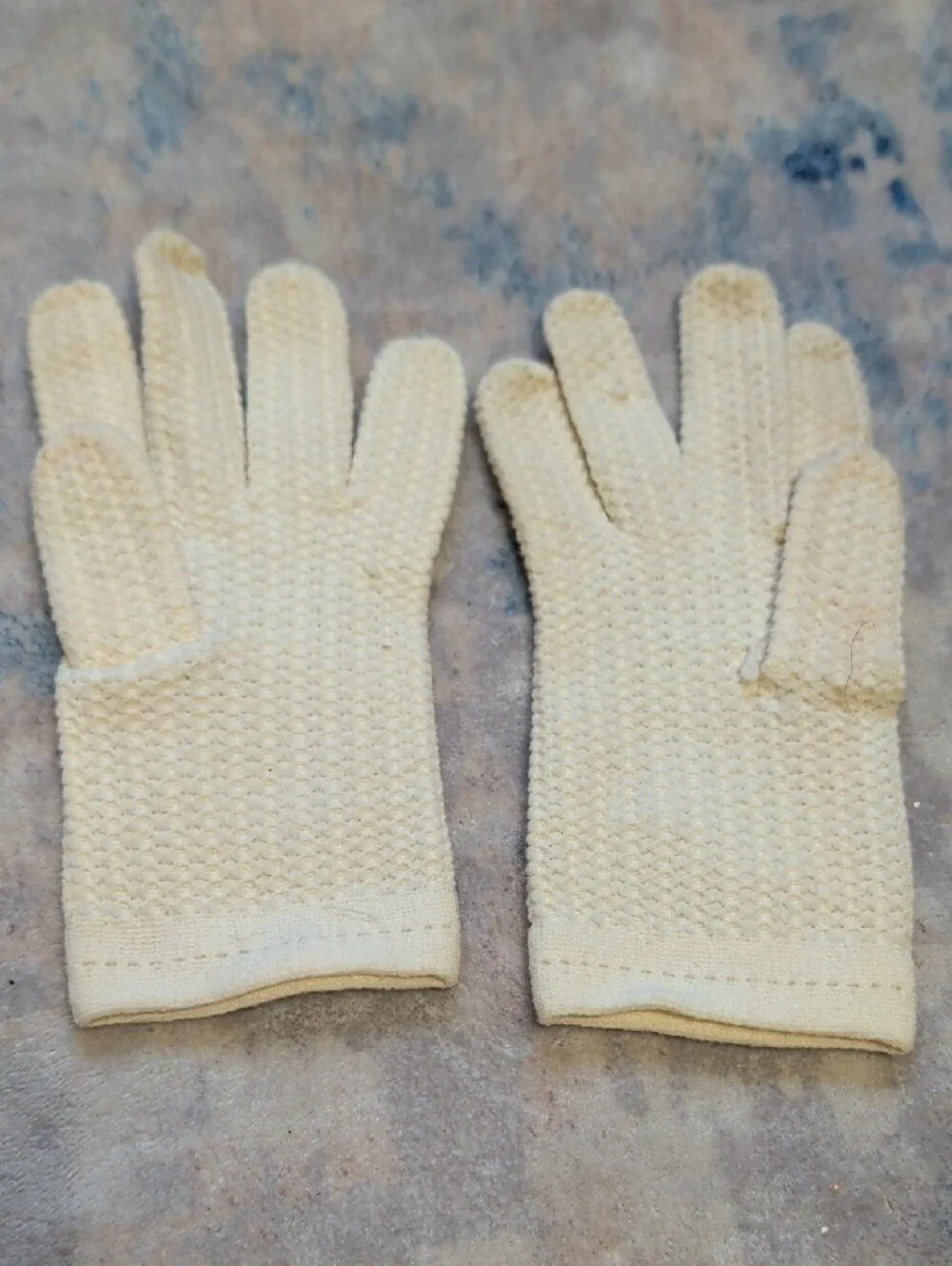 Vintage Cream Textured Knit Gloves Classic Retro XSmall
